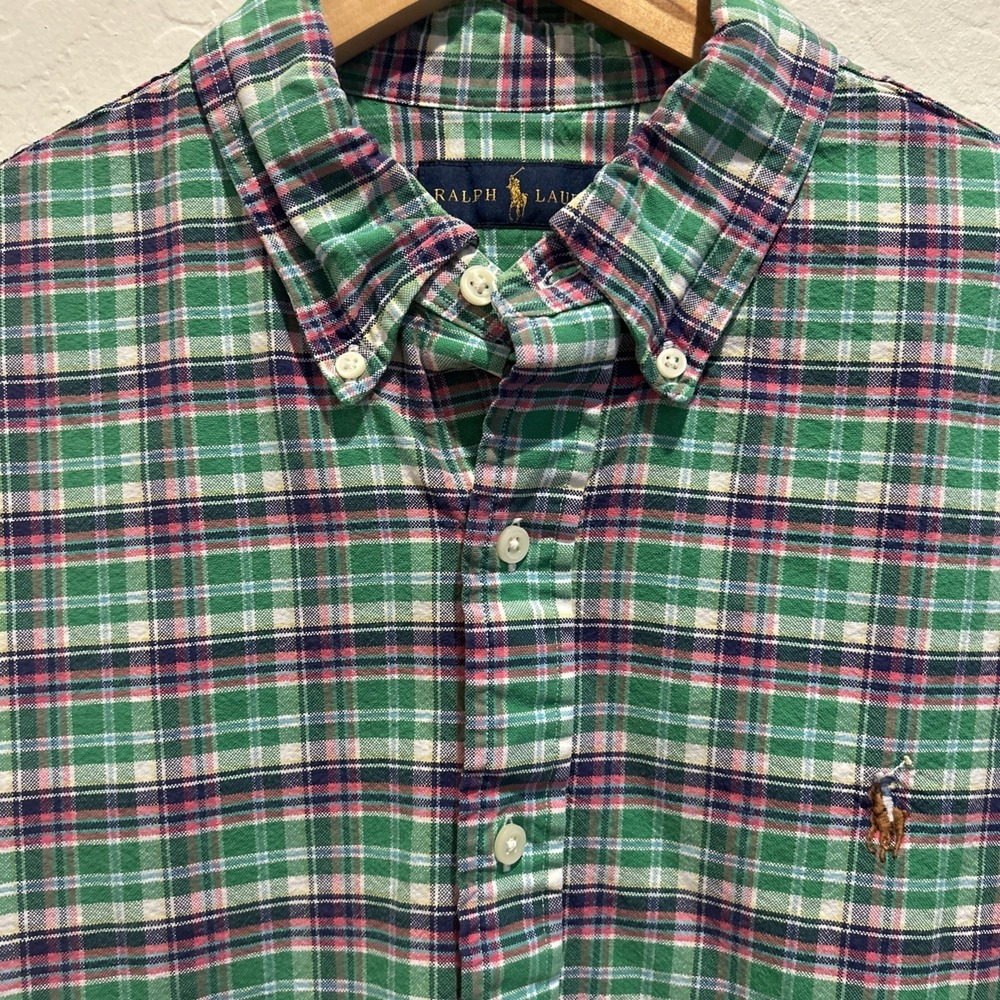 Ralph Lauren Polo L plaid long sleeve Button Up Shirt Preppy Coastal Colorful